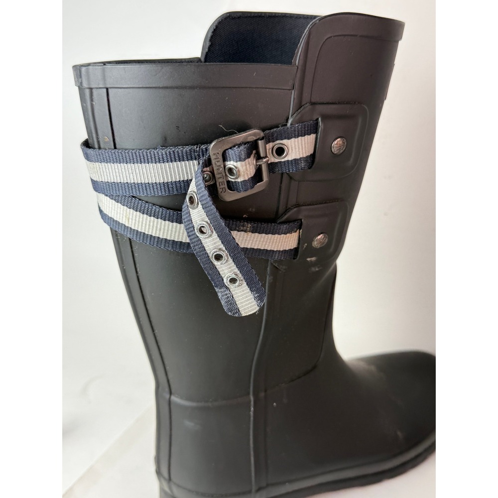 Hunter Refined Back Strap Rain Boots Matte Black Rubber Womens 7 EU 38 - Picture 2 of 9